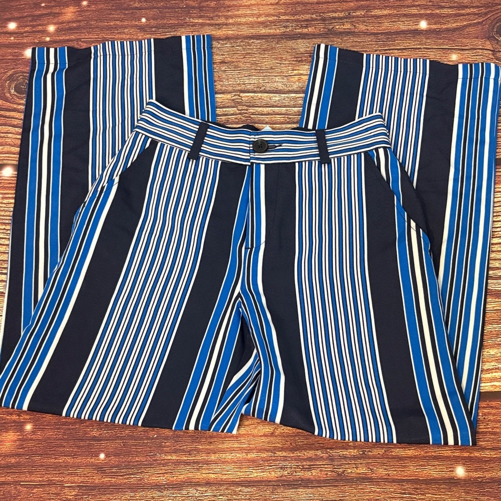 NWT LOFT Black and Blue Striped Pants